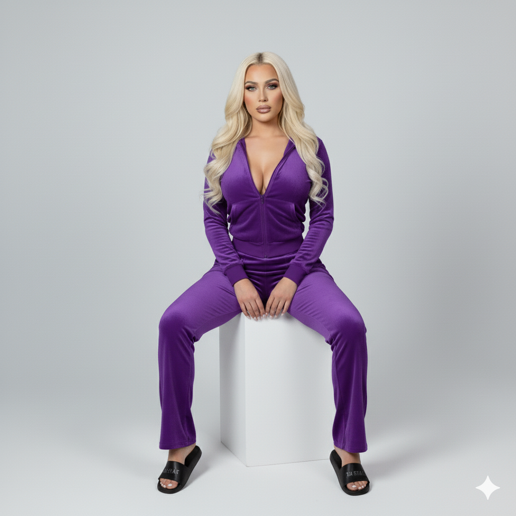 Velour Tracksuit - Purple - 2 Pcs Set
