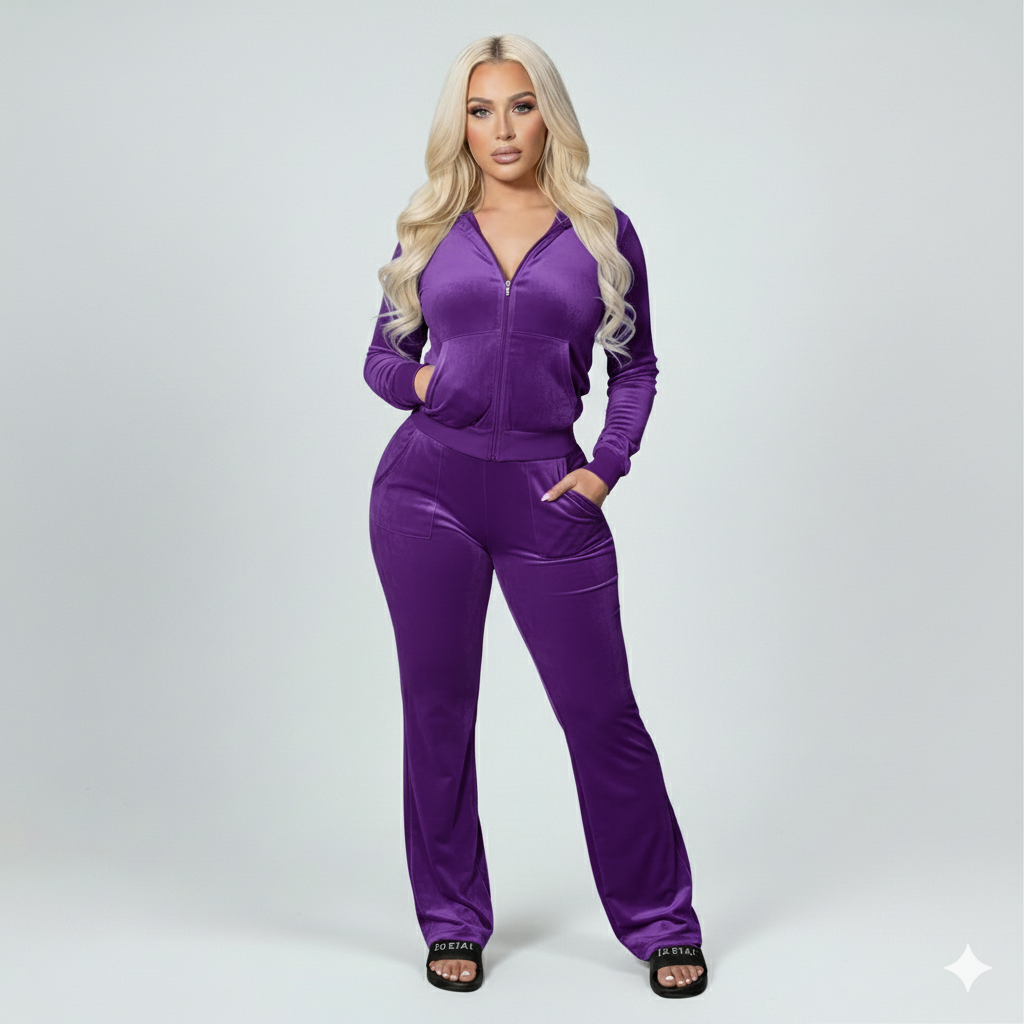 Velour Tracksuit - Purple - 2 Pcs Set