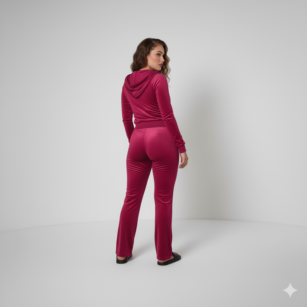Velour Tracksuit - Maroon - 2 Pcs Set