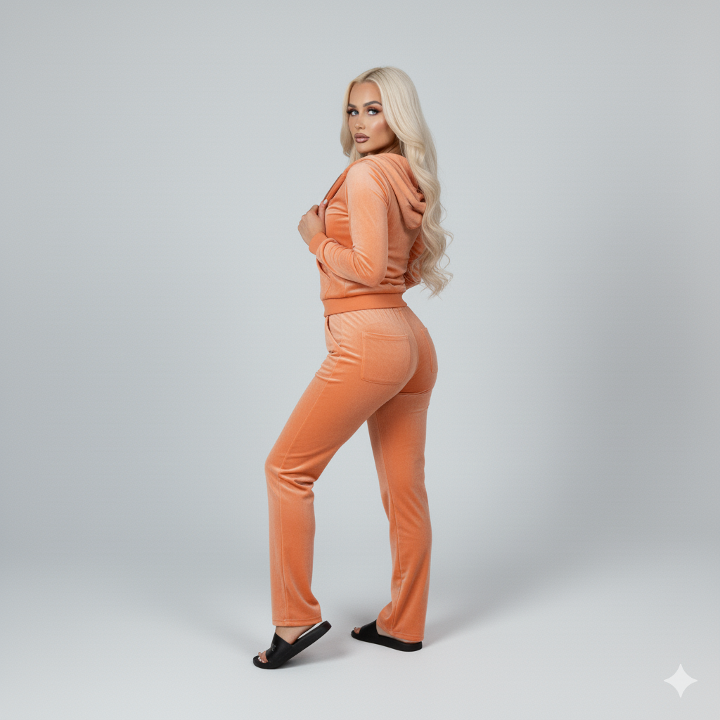 Velour Tracksuit - Orange - 2 Pcs Set