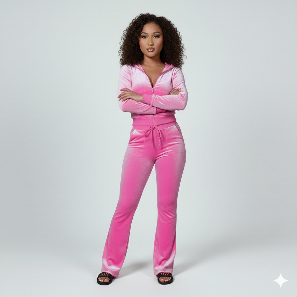 Velour Tracksuit - Pink - 2 Pcs Set