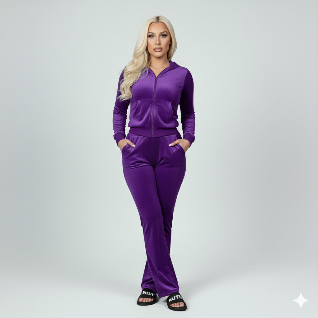 Velour Tracksuit - Purple - 2 Pcs Set