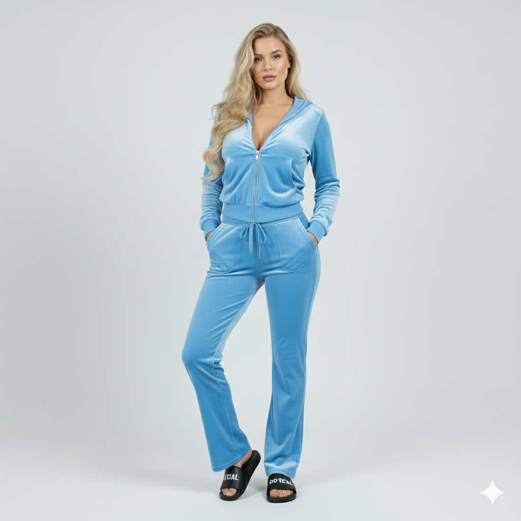 Velour Tracksuit - Sky Blue - 2 Pcs Set