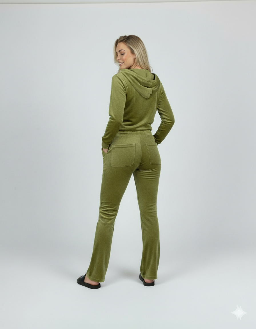 Velour Tracksuit - Green - 2 Pcs Set