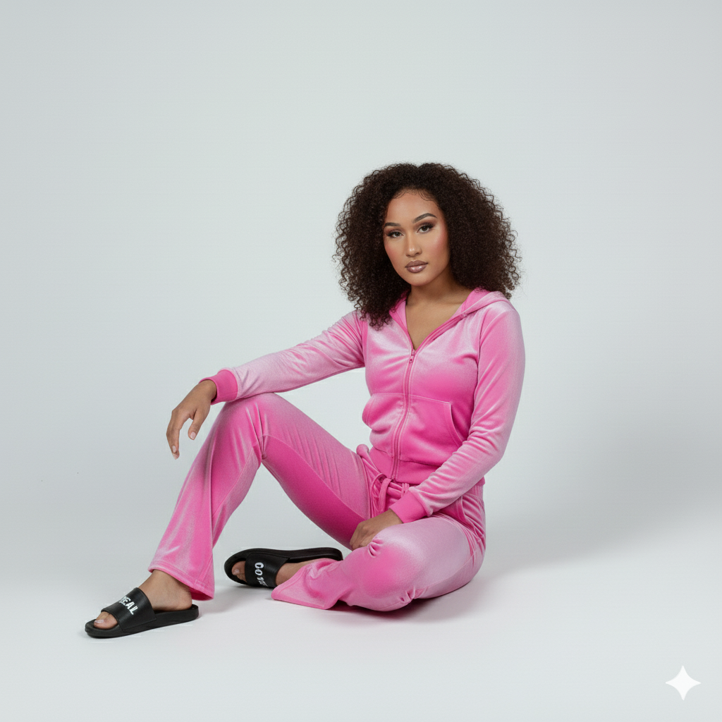 Velour Tracksuit - Pink - 2 Pcs Set
